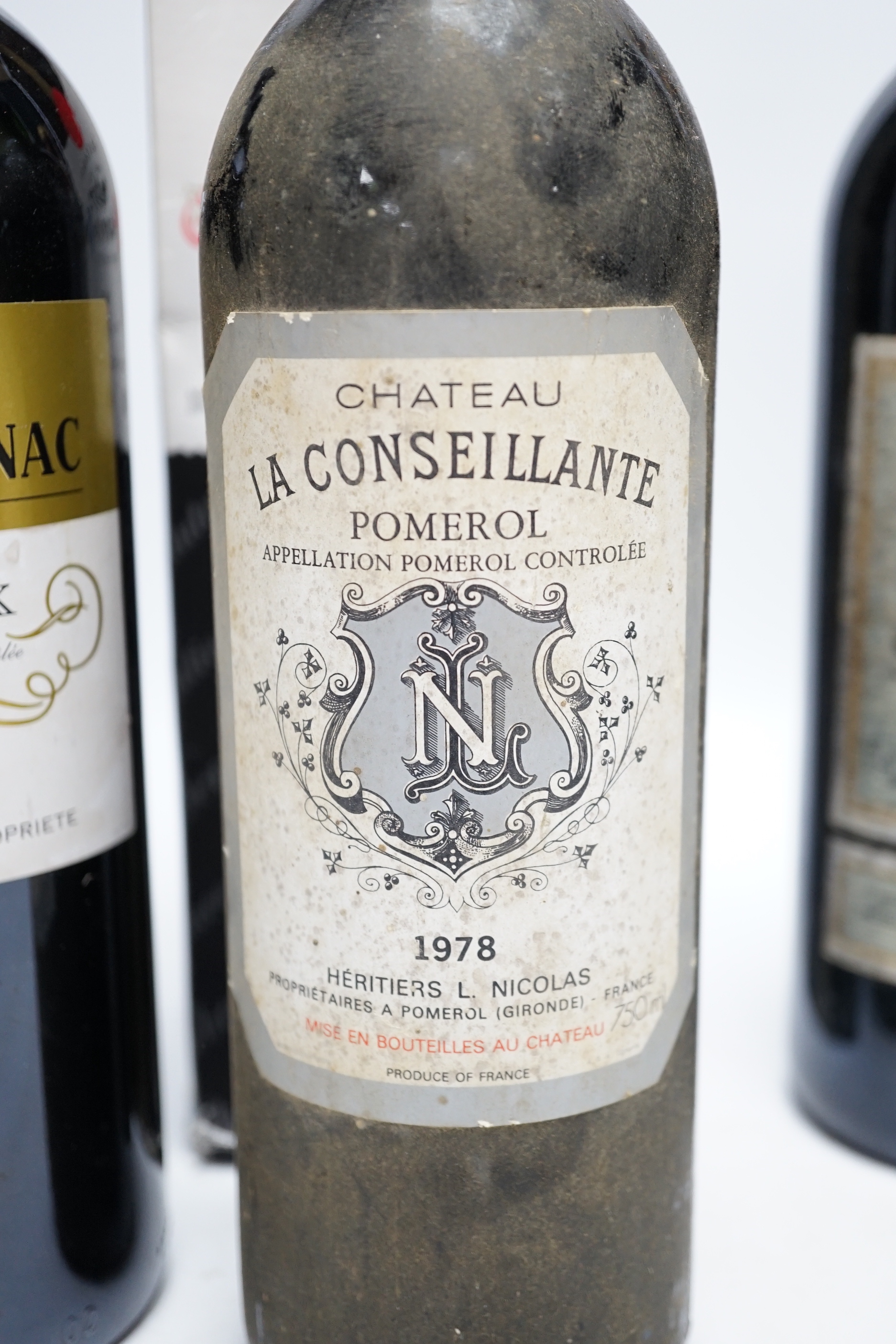 Six assorted wines including Chateau La Conseilante, Pomerol, 1978